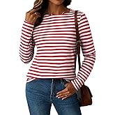LilyCoco Womens Striped Long Sleeve Shirt Boat Neck Tops Breton Loose Fit Tshirt