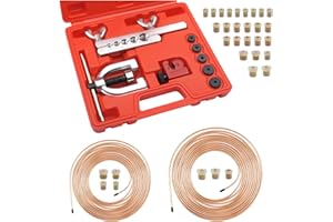 STACOOL 25Ft 1/4 and 3/16 Brake Line Kit with Includes 32 Inverted Flare Brake Line Fittings and Double & Single Brake Line Flaring Tool Kit,Copper Coated Brake Line Repair Kit
