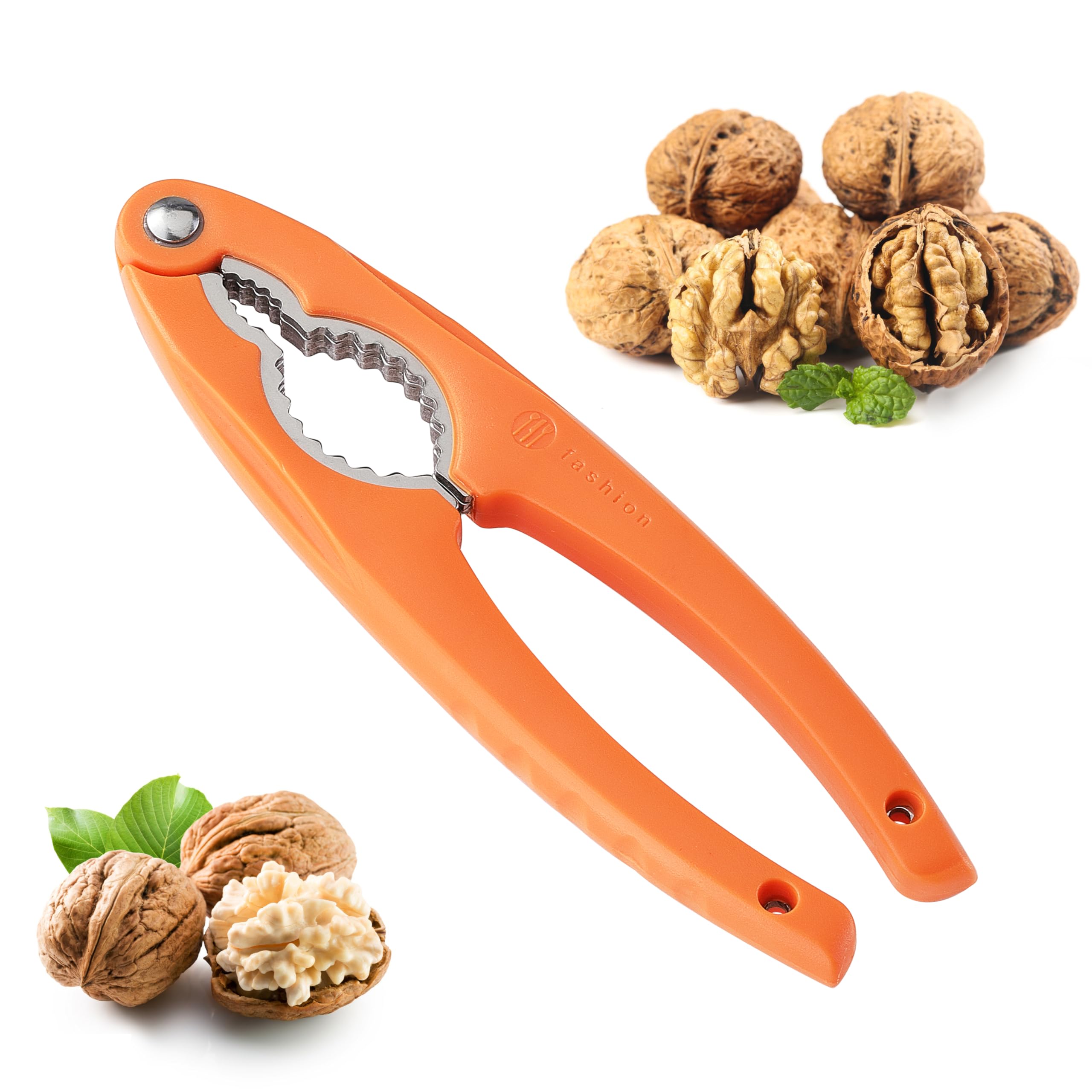 Photo 1 of NutCracker, Stainless Steel Nut Crackers for All Nuts, Heavy Duty Nutcracker Tool for Walnet, Pencan, Chestnut, Crab, Lobster and More, Ergonomic Handle (Orange)