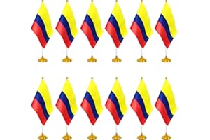 WXTWK 12 Pack Colombia Flag Colombian Desk Flag Small Mini Colombian Table Flags With Stand Base,Home Office Festival Events Celebration Decorations