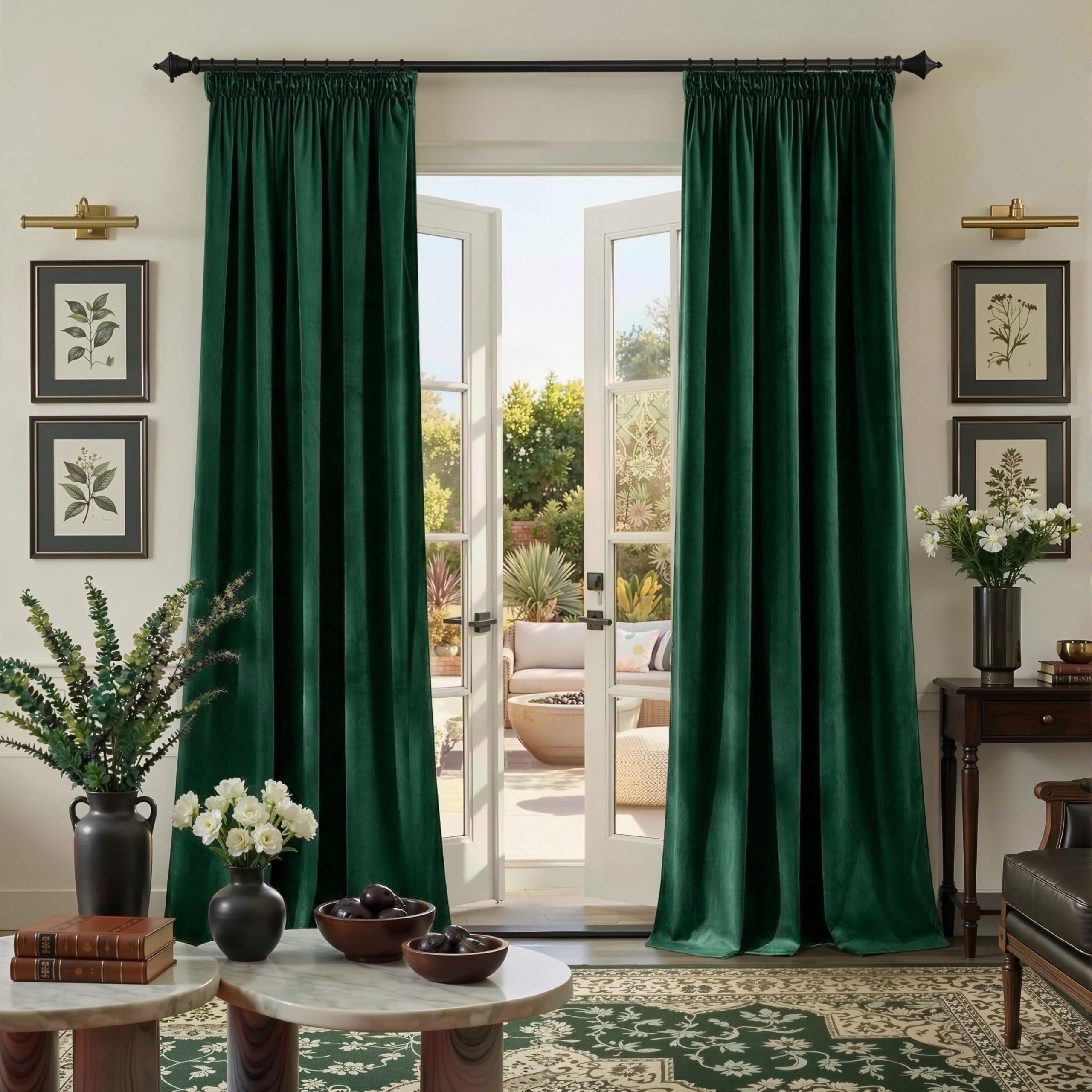 PONY DANCE Dark Green Velvet Blackout Curtains - Christmas Pencil Pleat Curtains Thermal Insulated Luxury Drapes with Rod Pocket for Bedroom Living Room, 52x84 Inches, 2 Panels — image 1