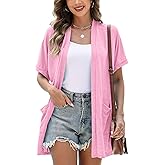 Micoson Women's Short Sleeve Cardigan 2026 Summer Fashion Top Casual Dressy Loose Lightweight Cardigans with Pockets