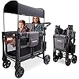 WONDERFOLD W2 Elite Pro Stroller Wagon (2 Seater) - Collapsible Wagon Stroller with Seats with 5-Point Harnesses, Adjustable Push Handle, and Adjustable Sun Canopy, Charcoal Gray