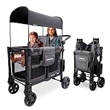WONDERFOLD W2 Elite Pro Stroller Wagon (2 Seater) - Collapsible Wagon Stroller with Seats with 5-Point Harnesses, Adjustable Push Handle, and Adjustable Sun Canopy, Charcoal Gray