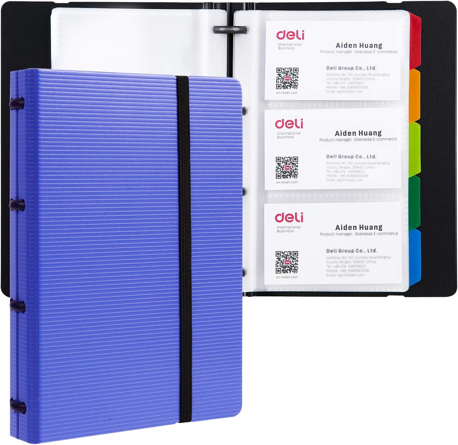 Deli Business Card Book Holder, Journal Business Card Organizer, Name Card Book Holder, Office Business Card Holder, Hold 180 Cards, Blue