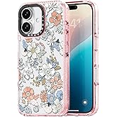 Bouvardia for iPhone 16 Case, Cute Design for Women & Girls, Protective & Aesthetic, Floral Theme - Flowers in Bloom (Pink Bumper)