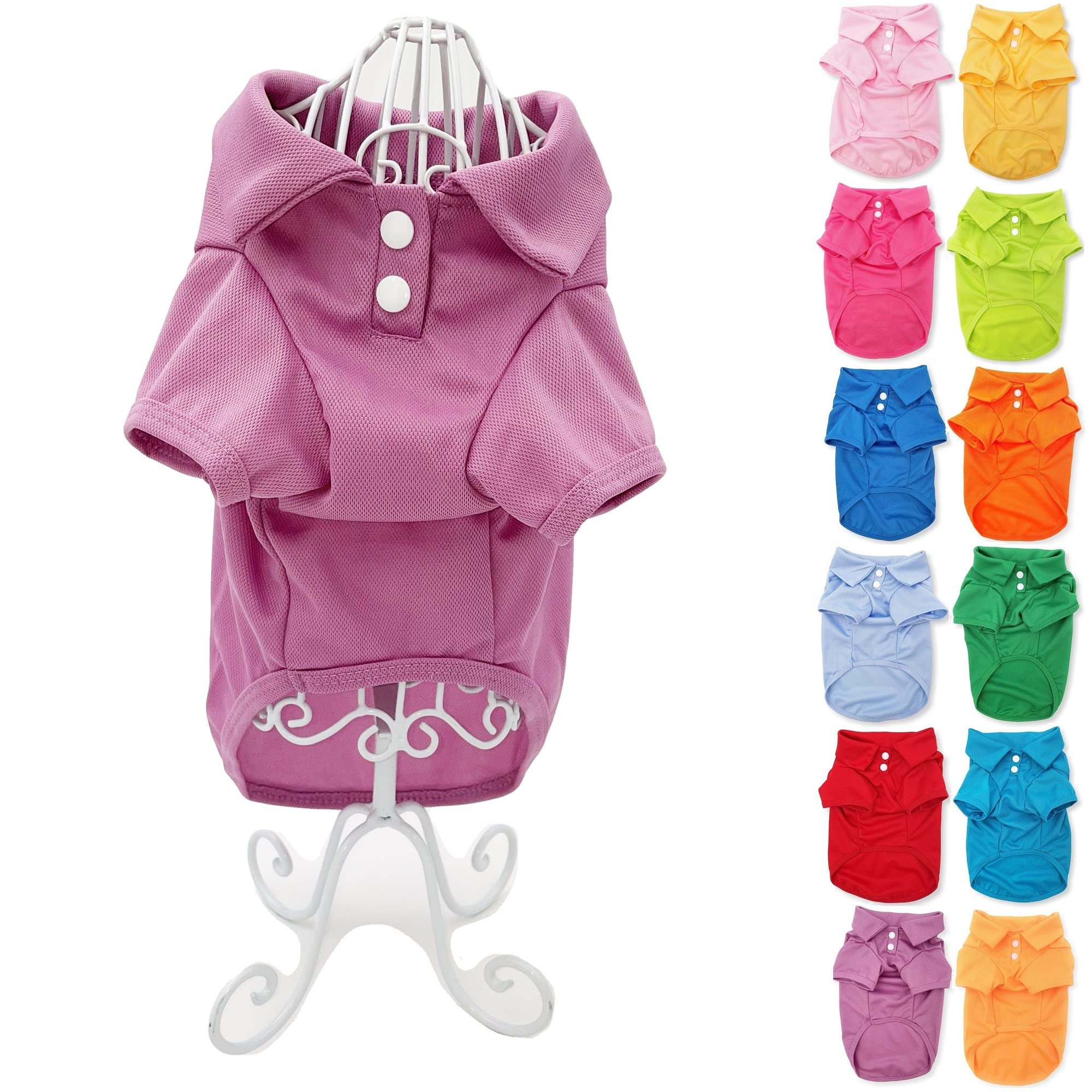 Cute Puppy Cat Dog Polo Shirt T-Shirt Solid Clothes Apparel for Small Pet (M: Length - 14", Lilac)