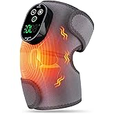 Cordless Heated Knee Massager with Vibration, Heated Knee Brace Wrap Heating Shoulder Brace Support Wrap for Knee Shoulder Elbow, Heating Pad with 6 Heating Levels, 3 Massage Modes & Timer (Grey)