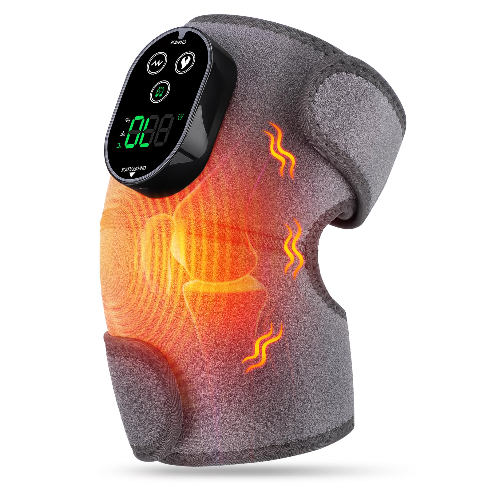 Photo 1 of ***(MASSAGER IS BROKEN/ MAJOR DAMAGE)***Cordless Heated Knee Massager with Vibration, Heated Knee Brace Wrap Heating Shoulder Brace Support Wrap for Knee Shoulder Elbow, Heating Pad with 6 Heating Levels, 3 Massage Modes & Timer (Grey)