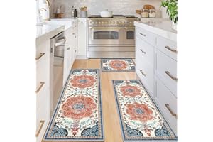 Ileading Boho Kitchen Rugs Sets 3 Piece with Runner Non Slip Kitchen Mats for Floor Washable Bohemian Runner Rug Kitchen Floor Mat Carpet for Hallway Laundry Room Door Office Sink