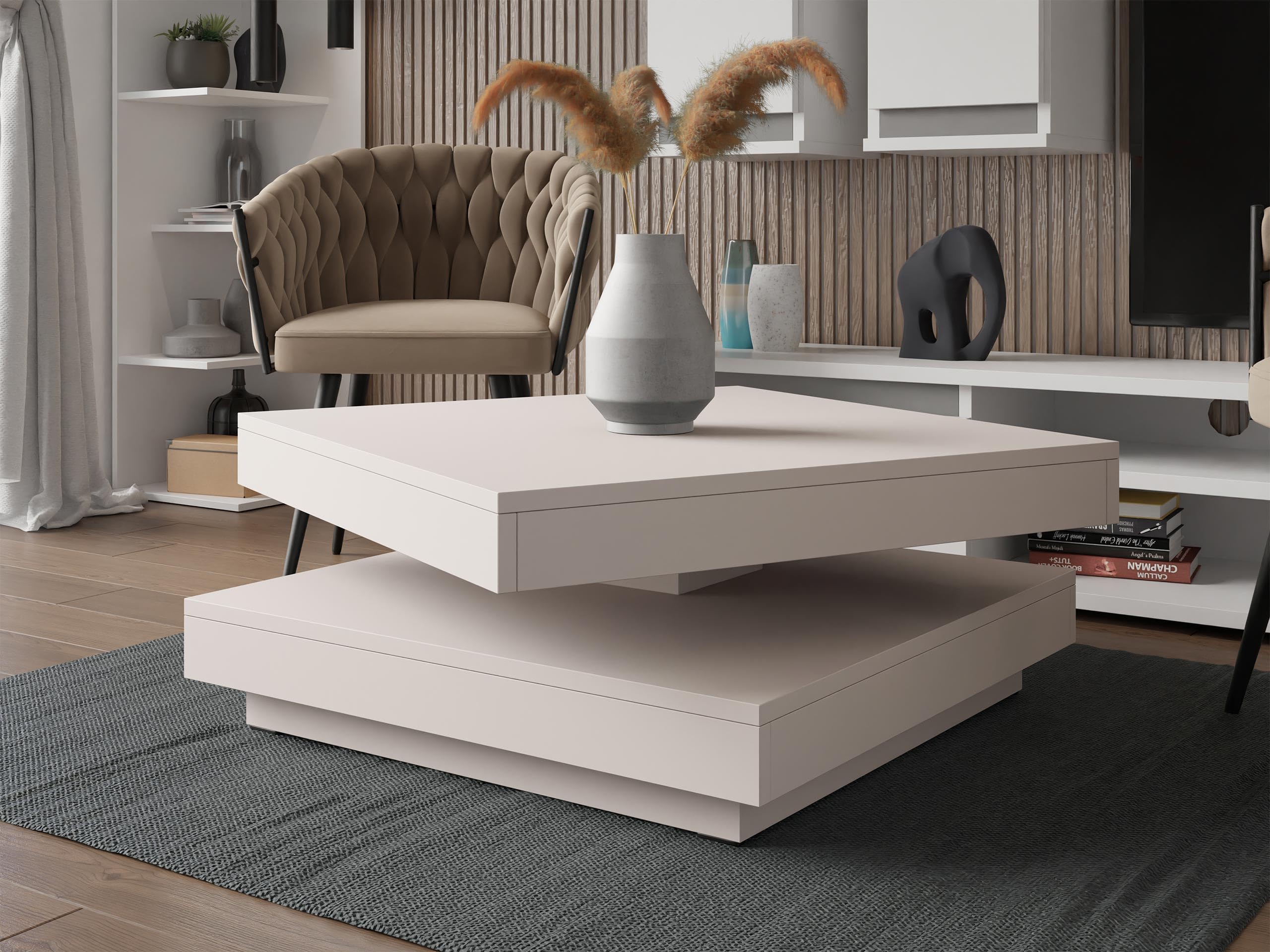 Mirjan24 Couchtisch Luriso, Sofatisch, Obere Tischplatte frei drehbar, Kaffeetisch, Wohnzimmertisch, Teetisch (Cashmere) 3