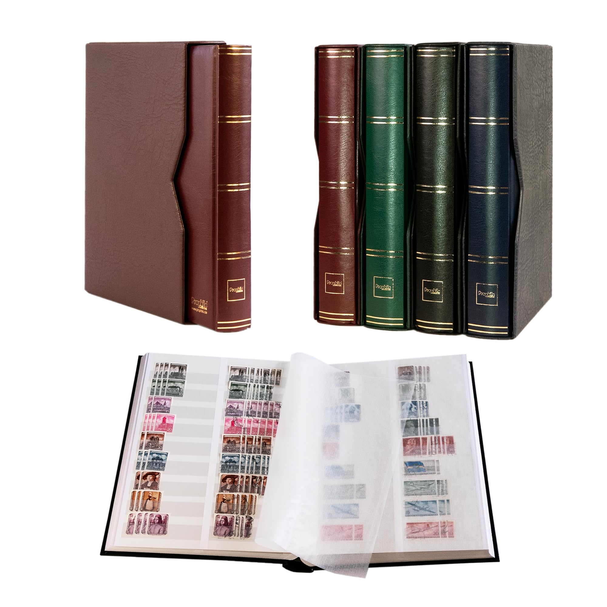 Prophila stockbook 60 white divided sides padded with slipcase red