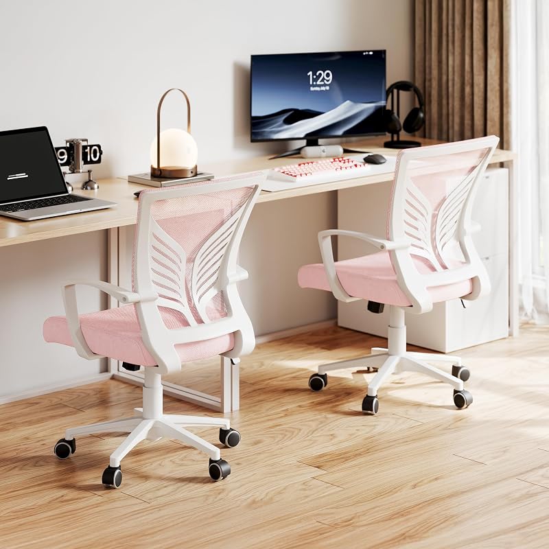 Sedia da Scrivania Ufficio Ergonomica Portata 136kg (2, Rosa)