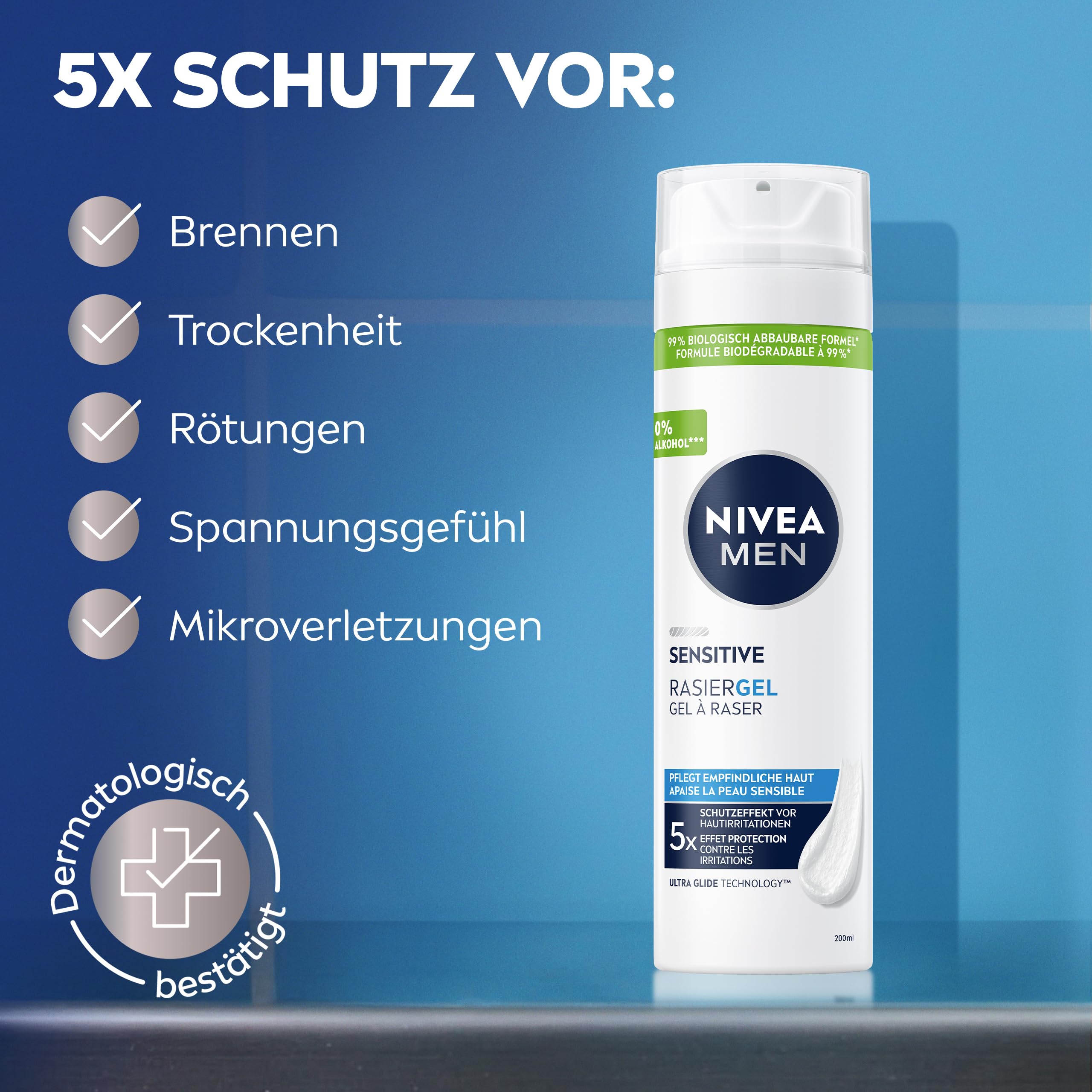 NIVEA MEN Sensitive Rasiergel für Männer, Rasiergel mit Kamille, Vitamin E & Provitamin B5 für eine sanfte Rasur, schützende Formel gegen Hautirritationen (100 ml) 2
