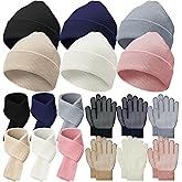 Suhine Kids Beanies Scarves Gloves Winter Set Gloves Knitted Scarves Wrap Winter Beanie Hat for Boys Girls 5-12