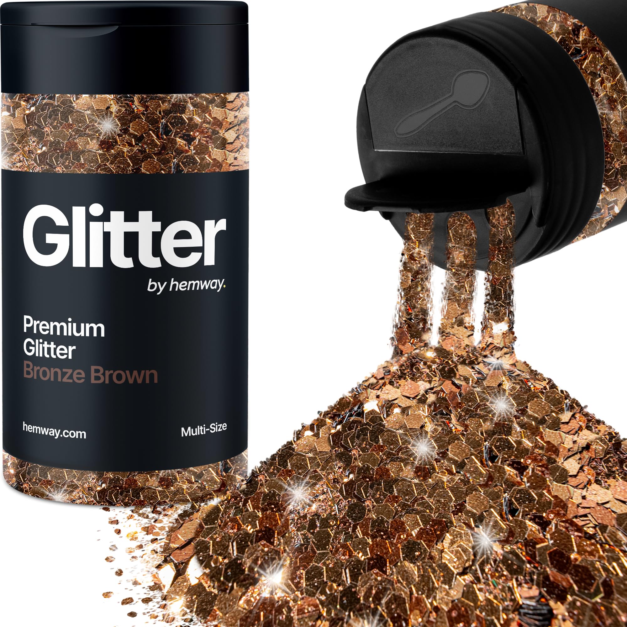 Hemway Bronze Brown Glitter Shaker, 120g Multi Size Glitter for Crafts Metallic Flake Sequins for Resin & Epoxy Crafts for Decorating, Halloween, Christmas, Nail, Face, Bunting, Art, Pots