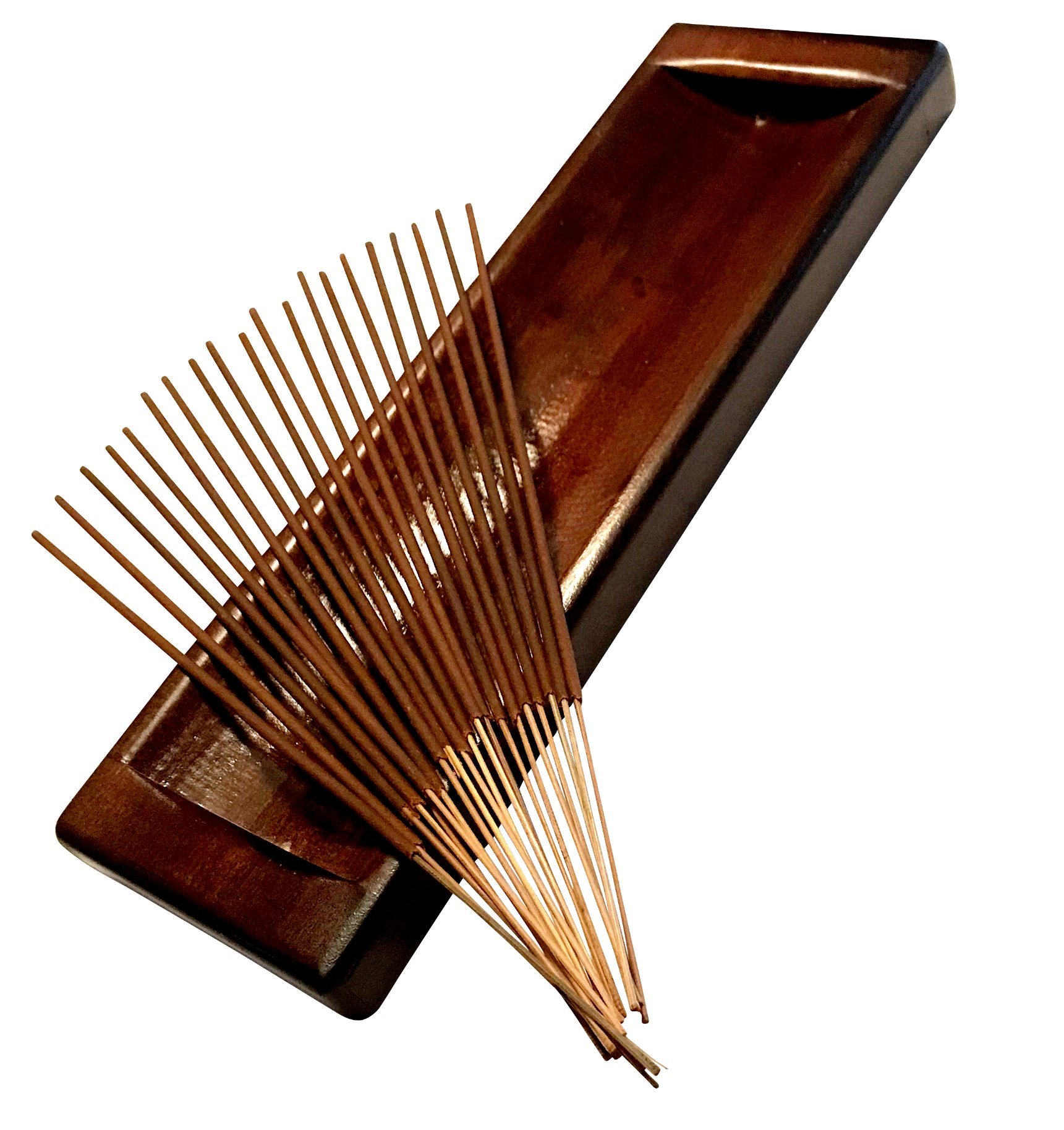 Large Incense Burner & Incense Sticks Gift Set - Hand Made, Solid Wood, Zen Holder Catches All The Ashes, 20 Incense Sticks - New