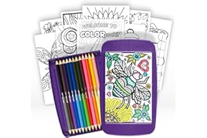 Colorpockit Coloring Kit Travel Art Set with Colored Pencils, 4x6 Coloring Cards, Built in Sharpener, Mess Free Trip Activities for Airplanes or Car, 8.5 x 5, 28 pieces