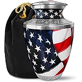 Everlight Memorials American Flag Urn for Ashes Adult Male – Large Patriotic Cremation Urn for Human Ashes Adult Man & Women – Memorial Funeral Urn for Home Display, or Burial