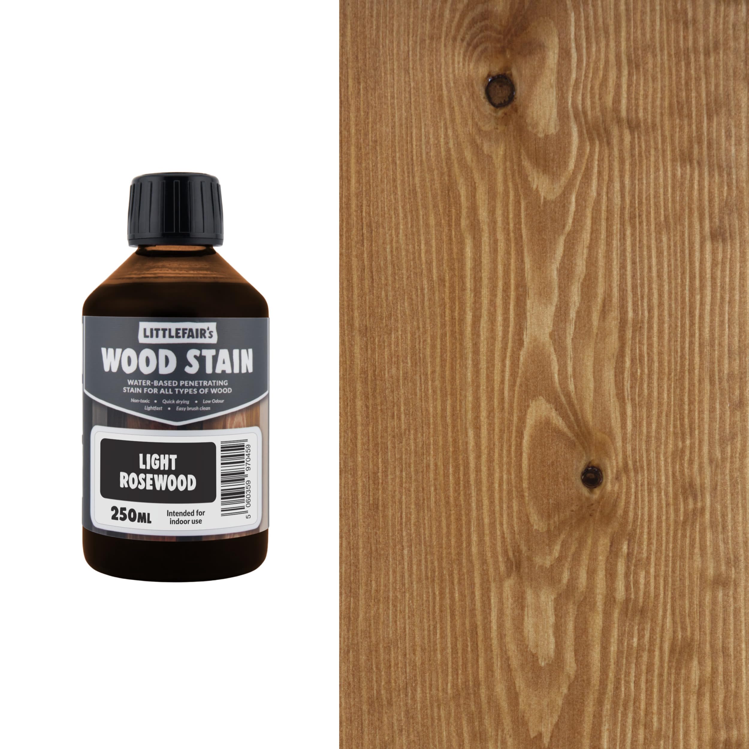 Littlefair's Wood Stain Water-Based - (Light Rosewood) – Non-Toxic, Eco-Friendly & Quick Drying - Easy-to-Apply, Concentrated Formula for All Wood Types – 250ml