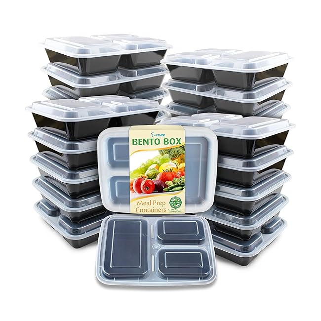 Enther Meal Prep Containers [20 Pack] 3 Compar...