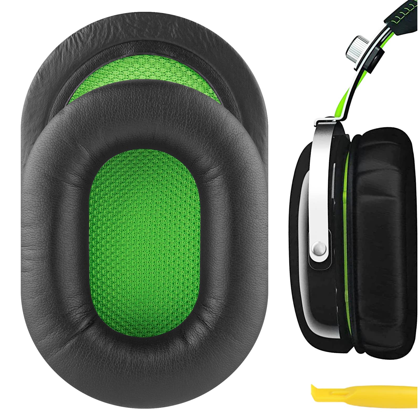 Geekria Replacement Ear Pads for Razer BlackShark Stereo Gaming Headphones Ear Cushions, Repair Parts (Black/Green)