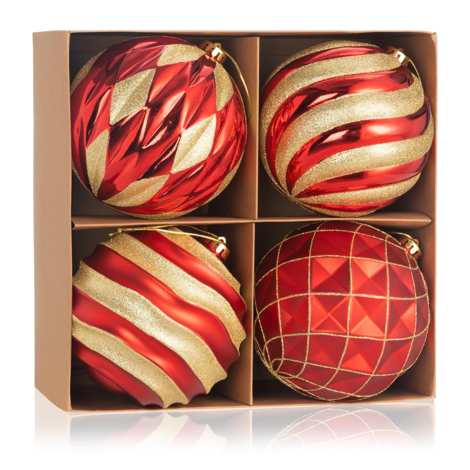 Photo 1 of 6" Red and Gold Christmas Ball Ornaments Set, 4 Pcs Extra Large Xmas Tree Decoration, Shatterproof Luxury Decorative Hanging Ornament Bulk for Party Holiday Wreath Garland Home Décor