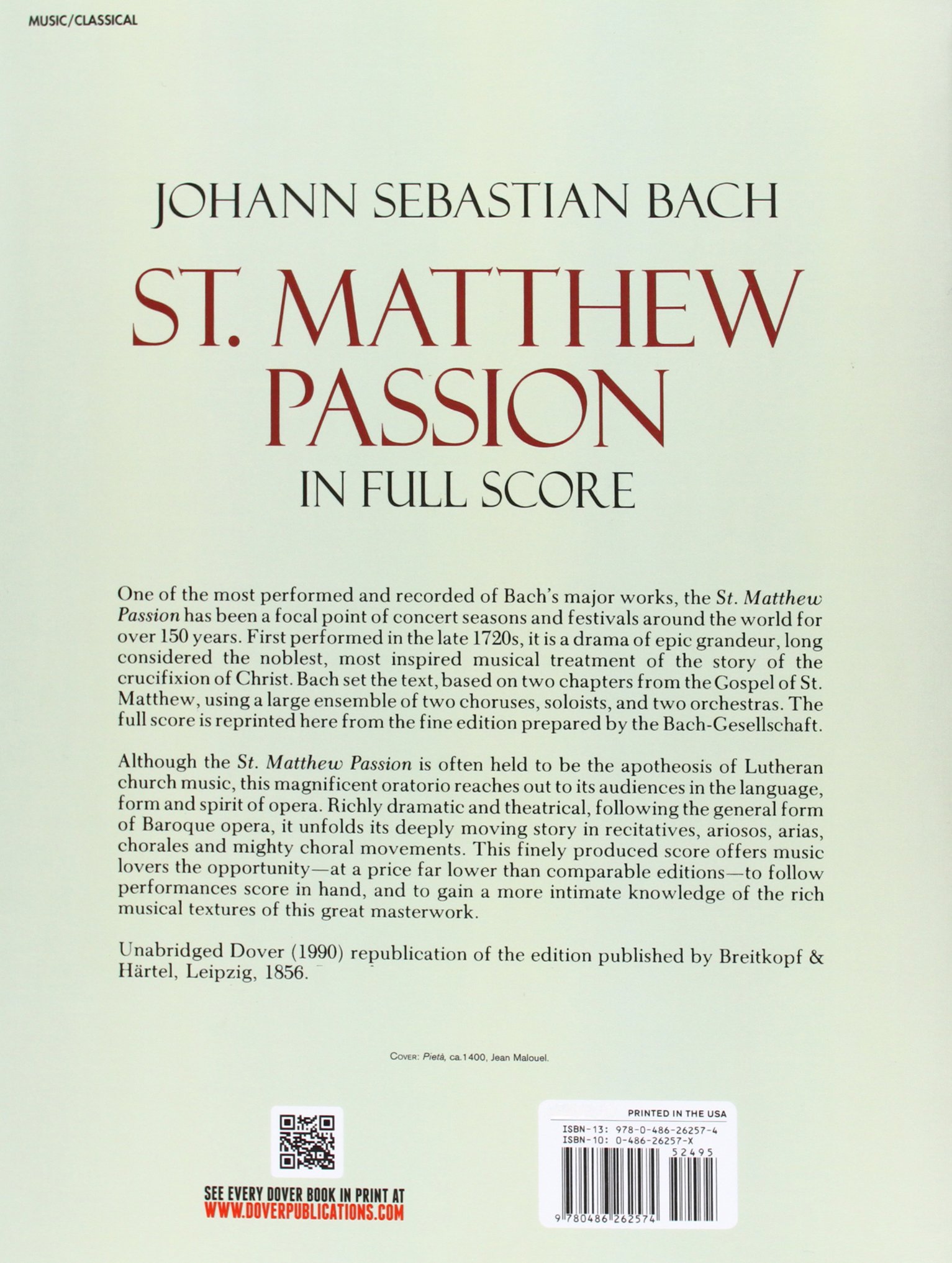 St Matthew Passion In Full Score Dover Music Scores - 