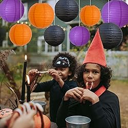 BEISHIDA 12Pcs Orange Purple Black Paper Lanterns