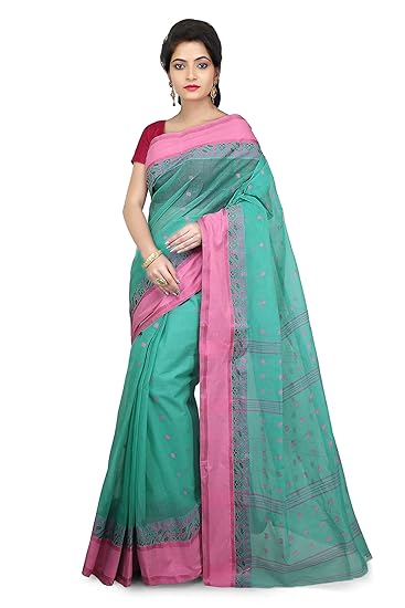 Women's Tant Pure Cotton Saree (WCS114_Green)