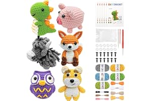VICTORIA ANNA 6Pcs Crochet Kit for Beginners, 2026 DIY Craft for Adults and Kids, Great Gift for Crochet Lovers, Crocheting Animal Kits with Step by Step Videos,Yarn,Crochet Hook,Birthday Holiday Gift