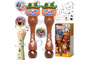CMIOLACUNA Halloween Bubble Machine Wand for Kids, Light up & Music Pumpkin Bubble Wand-2 Temporary Tattoos and 5 Bubble Solution, Halloween Boo Basket Stuffers for Toddlers Boys & Girls 3 4 5 6 7 8 + Years Old