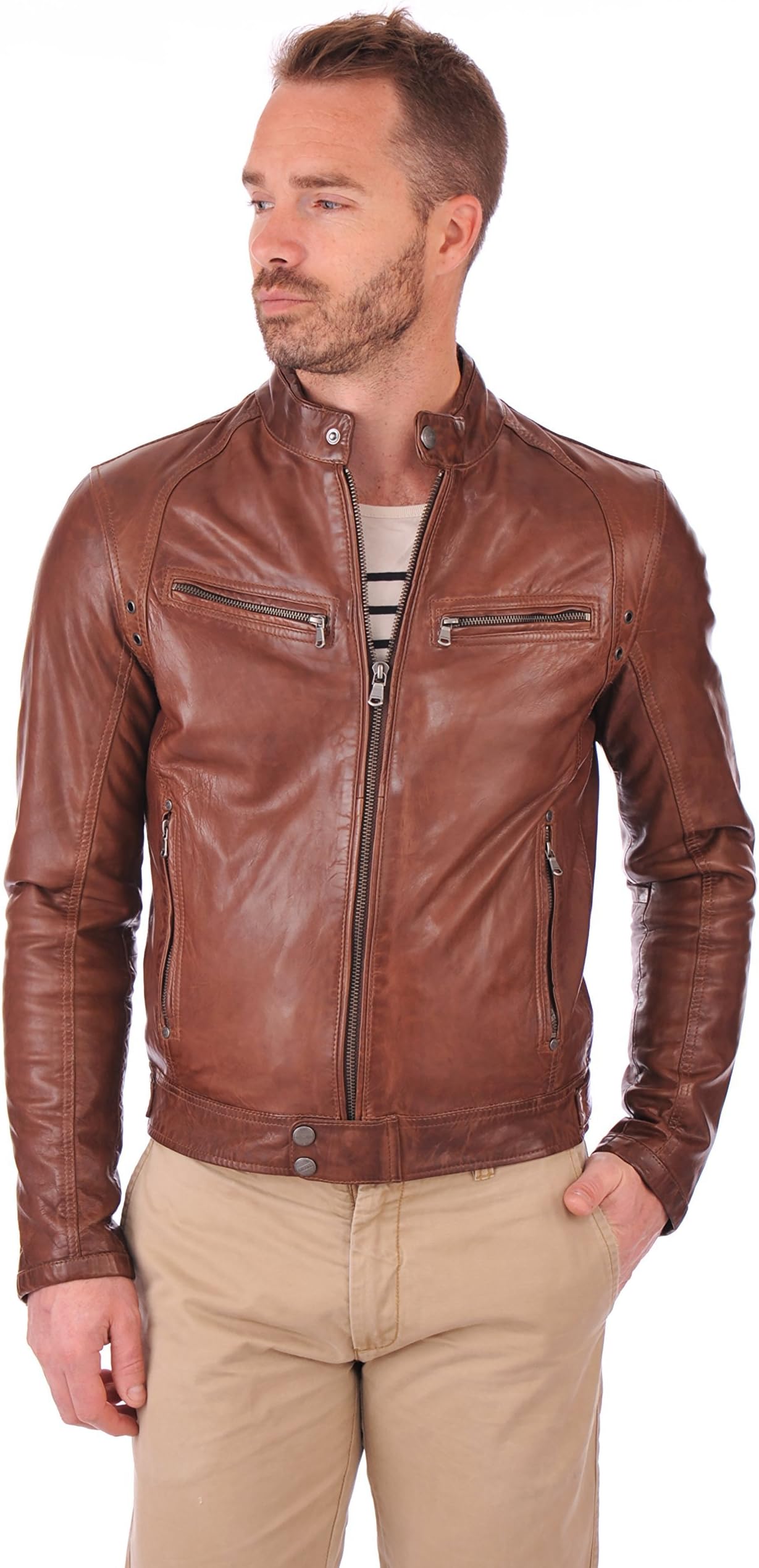 Fab Leather Men's Lambskin Leather Original Leather Bomber Biker Jacket
