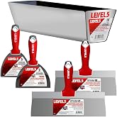 LEVEL5 Drywall Finishing Hand Tool Kit | 5, 6 Inch Joint Knives, 10, 12 Inch Taping Knives, 14 Inch Mud Pan | Stainless Steel Blades, Soft Grip Handles | Sheetrock Gyprock Plasterboard | 5-600