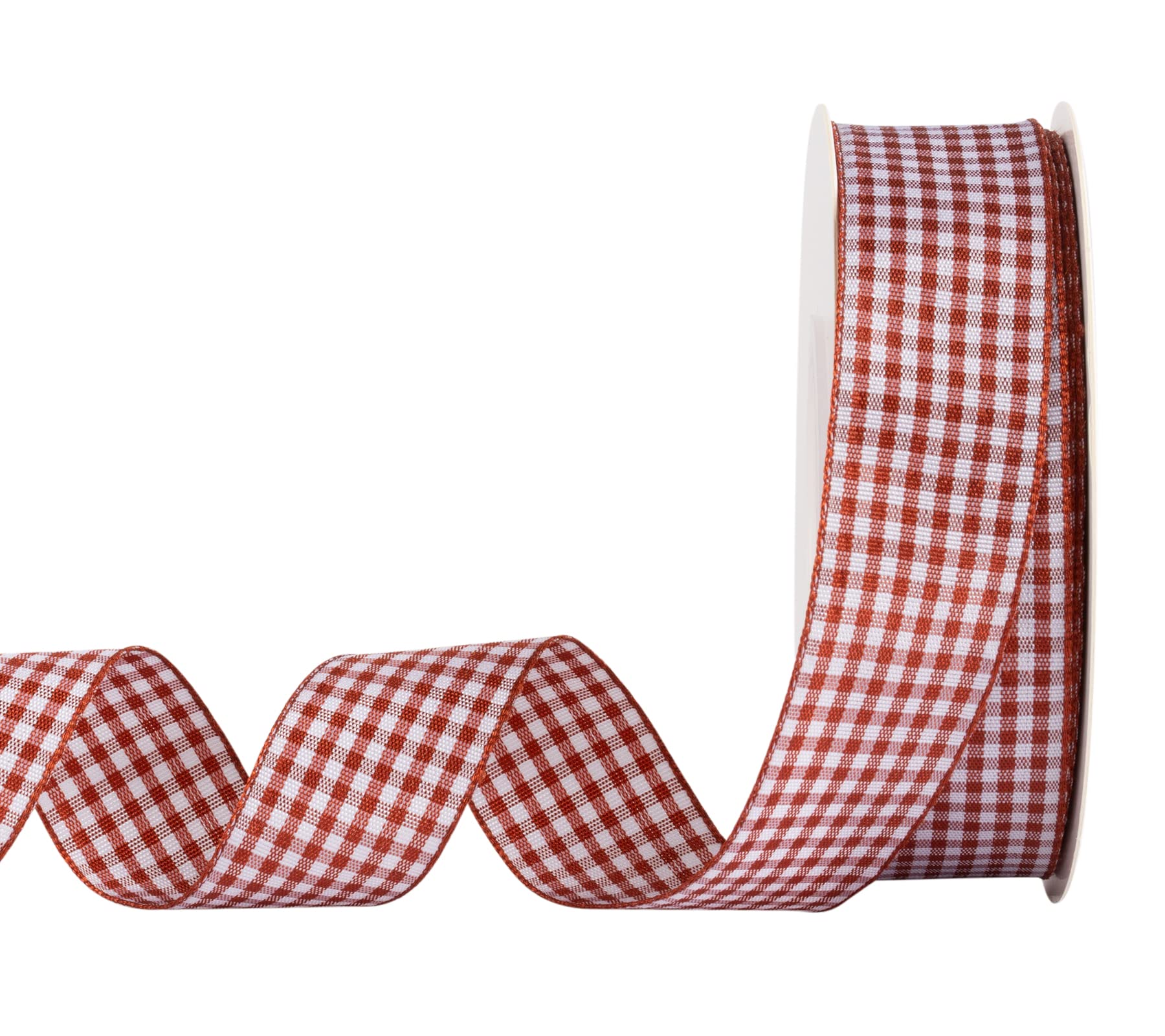 AVANAVA Gingham Ribbon 25mm Plaid Ribbon Polyester Check Woven Ribbon for Crafts, Gifting and Wedding (22 Meters-Roll, Rust) — image 1