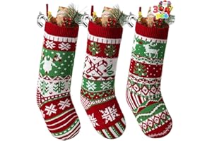 JOYIN 3 Pack 18” Christmas Stockings, Large Size Rustic Cable Knit Xmas Stocking in Red & Green, for Family Holiday Season Decorations