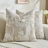 FUTEI Khaki White Decorative Throw Pillow Covers 18x18 Inch Set of 2,Jacquard Weave Cushion Case in Soft Faux Cashmere,Modern Home Decor for Couch Living Room