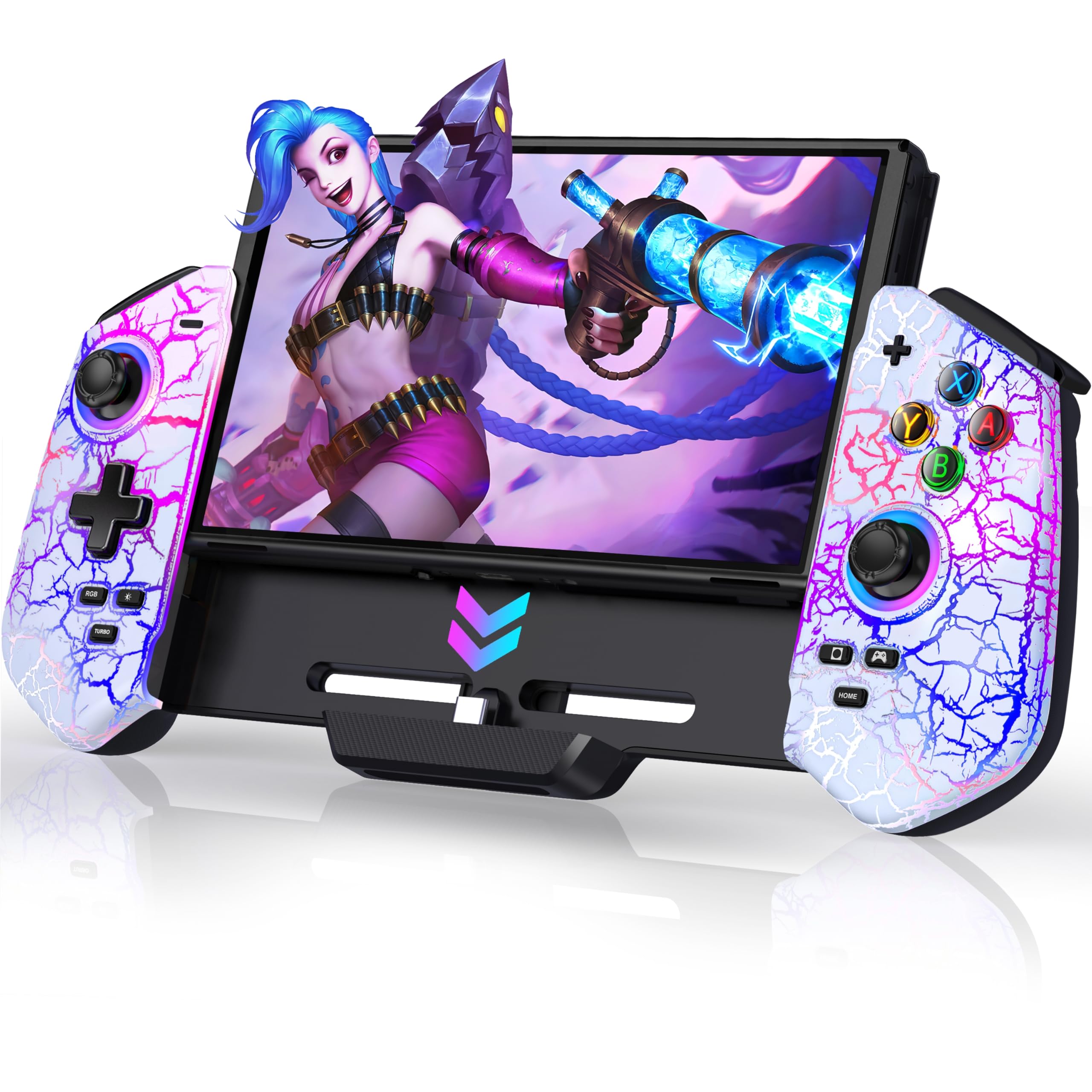 CYOYPPY Switch Controller Compatible with Nintendo Switch/OLED - USB-C Plug & Play Switch Pro Controller Handheld Mode, One-Piece Joypad Controller with Hall Joystick/RGB/4 Game Slot/Dual Motor