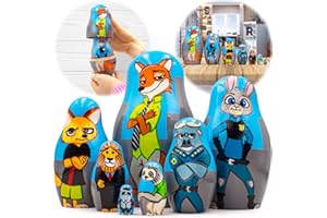 AEVVV Zootopia Wooden Matryoshka Nesting Dolls Set 7 Piece - Handmade Wooden Figures