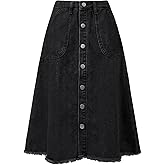 Allegra K Women's Denim Skirts Raw Hem Button Down Midi Jeans Skirt