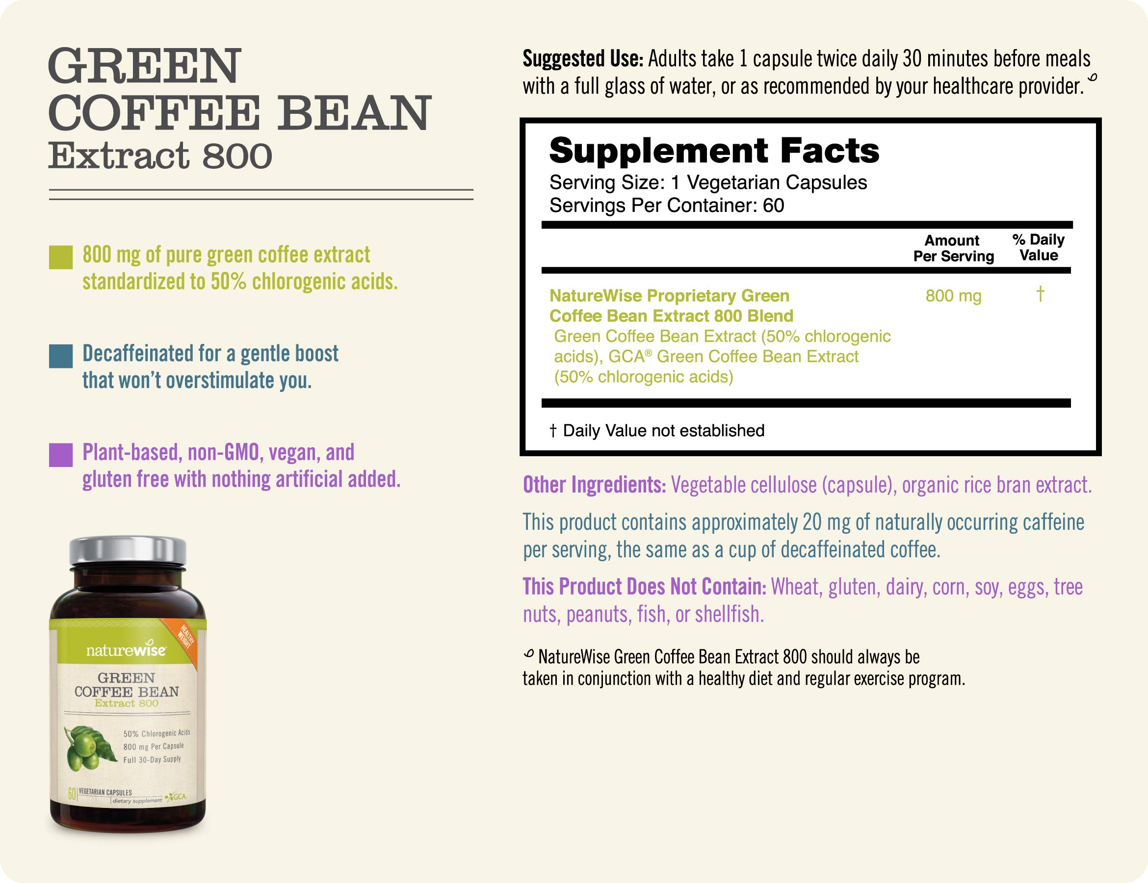 NatureWise Green Coffee Bean 800mg Max Potency Extract 50 Chlorogenic