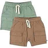 HonestBaby Unisex-Baby 2-Pack Cargo Shorts 100% Organic Cotton for Infant Baby and Toddler, Boys, Girls
