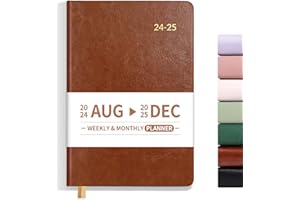 SUNEE 17 Month Weekly and Monthly Softcover Planner 5.5" x 8.3" (August 2024-December 2025), Small Academic Year Calendar Planner, Inner Pocket, 100 GSM Paper, Flexible Leather Soft Cover, Brown