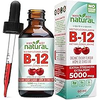 Organic Vitamin B12 Liquid - Sublingual Extra Strength 60 x 5000 mcg Drops, Methylcobalamin, Natural Cherry Flavor, Vegan, Ma