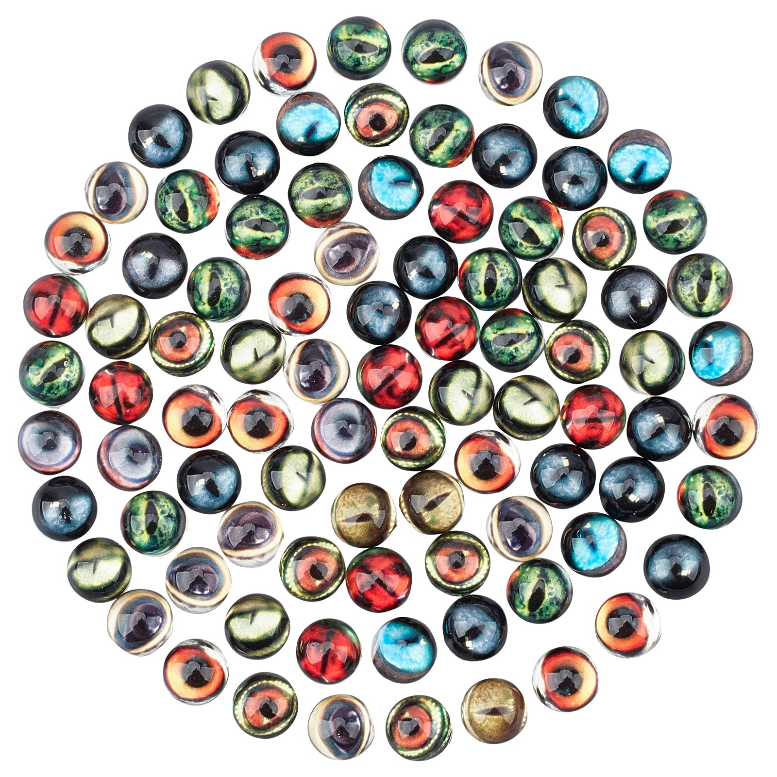 PandaHall Elite 100pcs 8mm Round Animal Evil Eyes Flatback Glass Dome Cabochons Gems for Halloween Cameo Pendant Jewelry Making Handcrafts Scrapbooking
