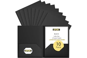 EFOK Heavy Duty Black Plastic Folders with 2 Pockets, 10 Pack Textured File Folders with Business Card Slot, Letter Size Filing Supplies for Back to School & Office Organization