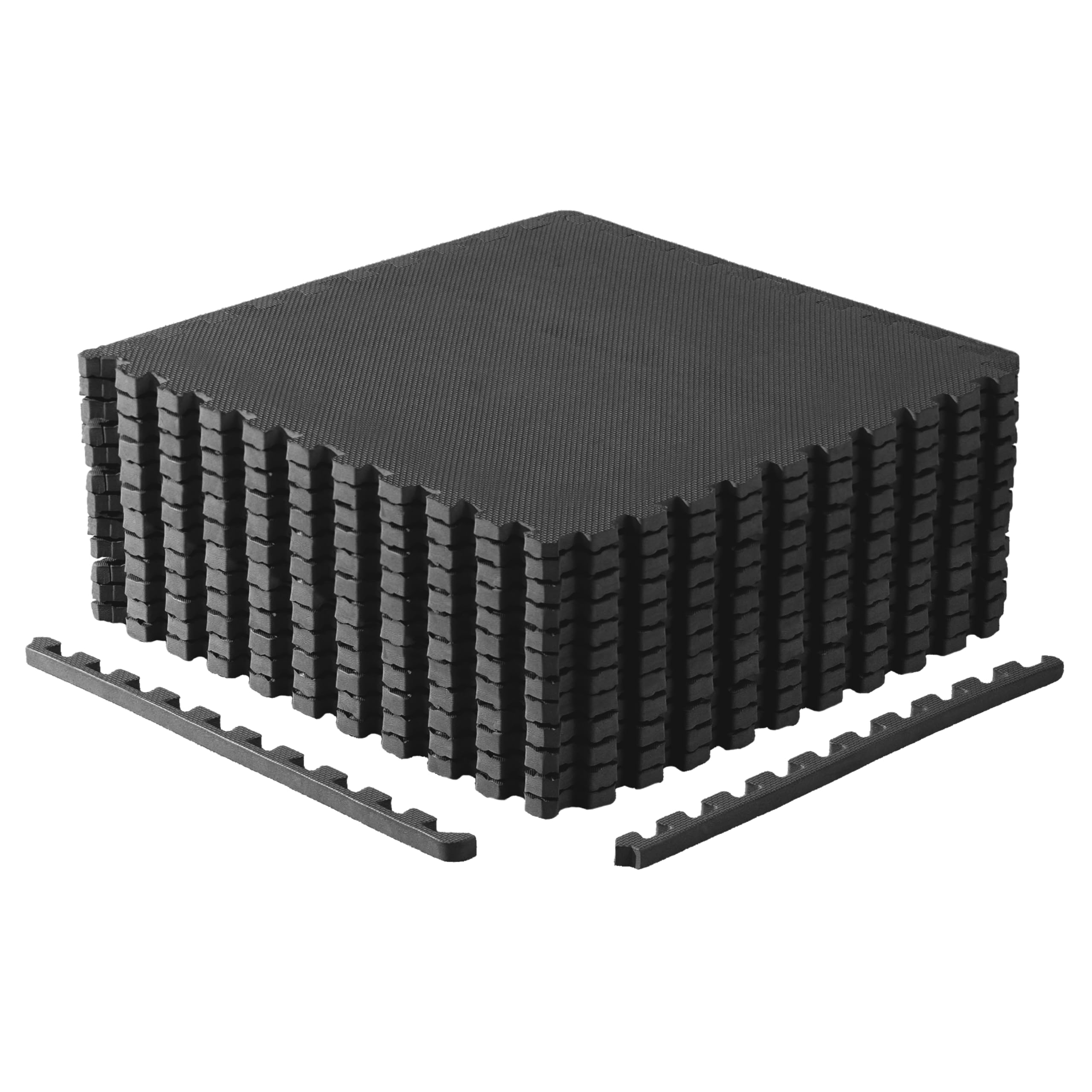 CAP Barbell 3/4-Inch Interlocking EVA Foam Exercise Puzzle Mat Home Gym Flooring - 2 Pack | 24" x 24" x 3/4" | T Pattern - Black Image