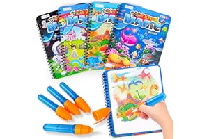 ArtCreativity 4 Pack Magic Water Coloring Books for Toddlers, Reusable Magic Water Pen Coloring Books for Kids - Mess Free Water Art Book for Toddlers - Travel Activity Toys, No-Mess Coloring