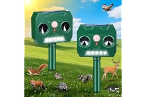 2 Packs Solar Ultrasonic Animal Repeller Outdoor Cat Repellent, Solar Deer Repellent Devices with Strobe Lights Motion Sensor