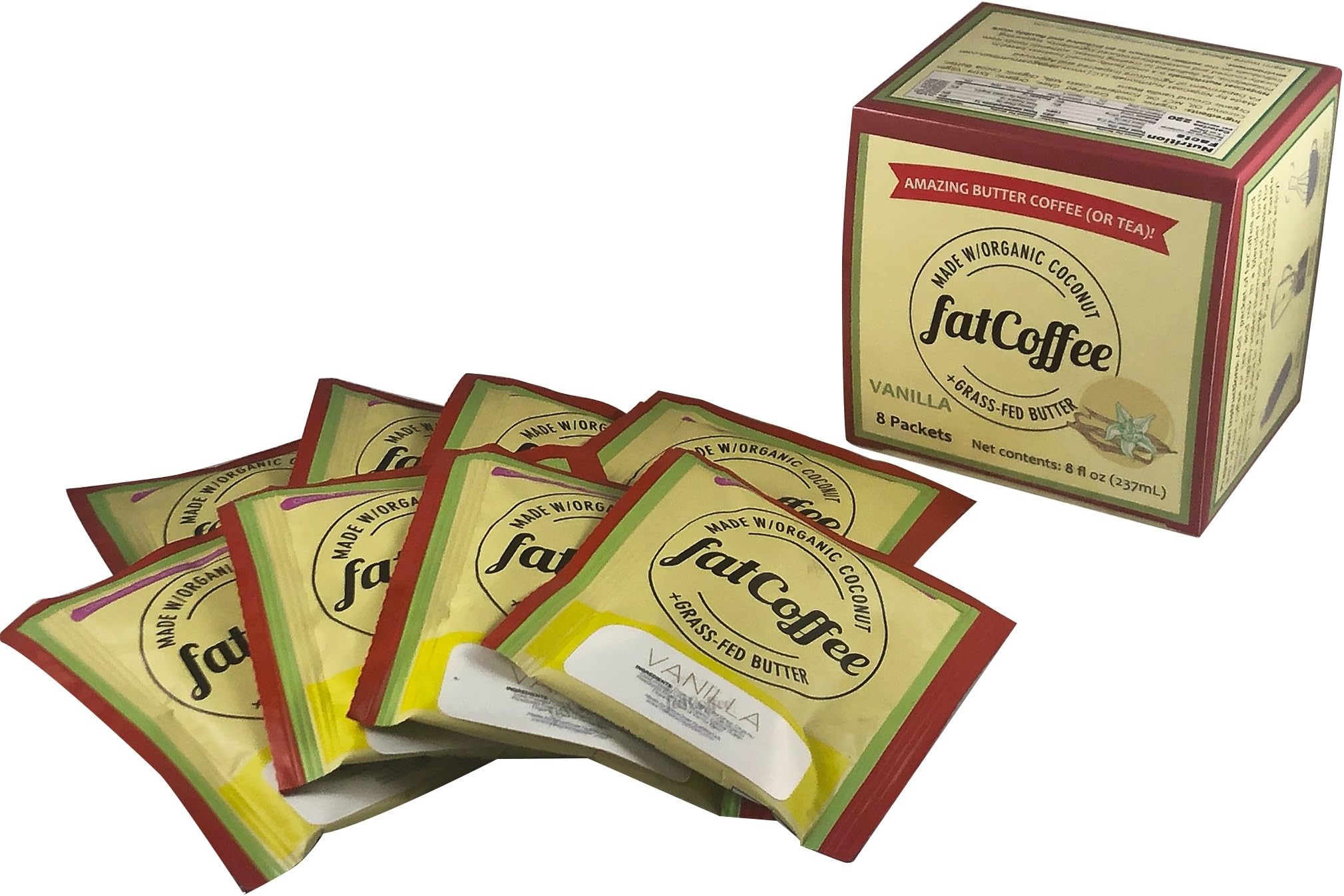 fatCoffee, 100% Grassfed Butter To Power Your Coffee 8 Packets, Vanilla